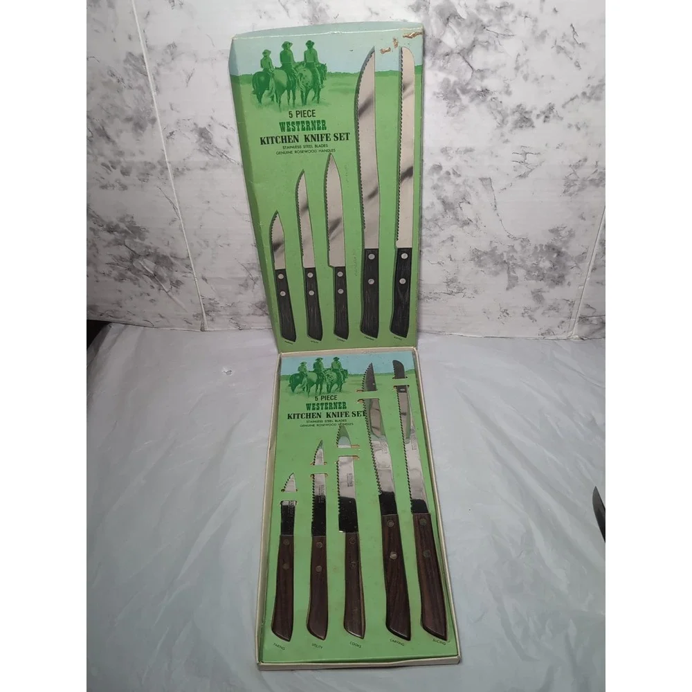 NIB Westerner 5 Piece Kitchen Knife Set Rosewood Handles Stainless Blade Japan